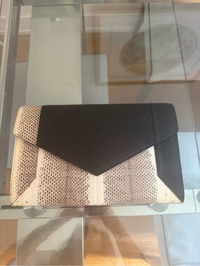 Yliana Yepez Black & Natural Snakeskin  Envelope Clutch w leather shoulder strap